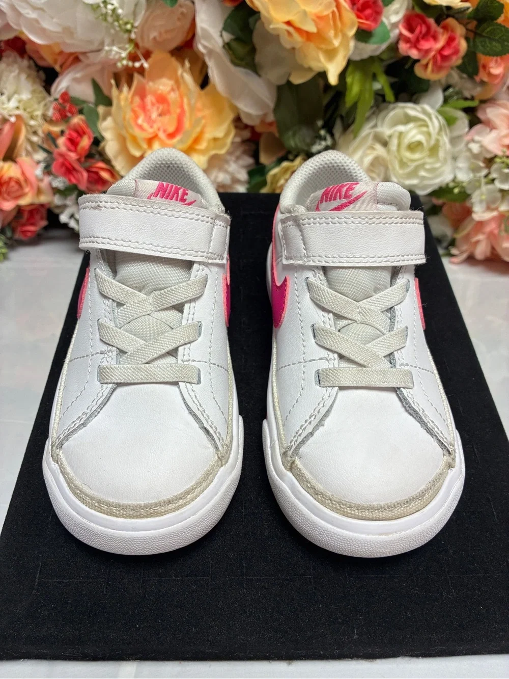 Nike Court Legacy Leather Toddler Sneakers White Laser Fuchsia Girls Size 8C TD